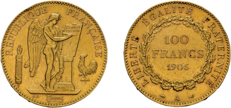 100 Francs 1906, Genius, Paris. Fb. 590, kl. Kratzer und Randfehler, sehr schön ...