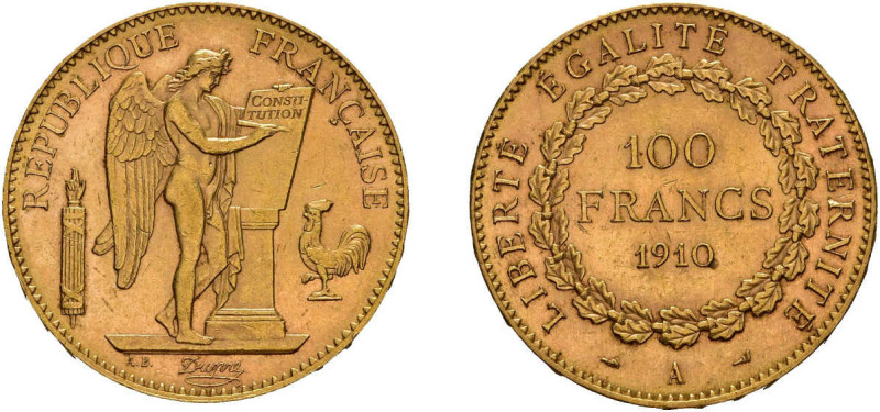 100 Francs 1910, Genius, Paris. Fb. 590, kl. Kratzer und Randfehler, vorüglich.