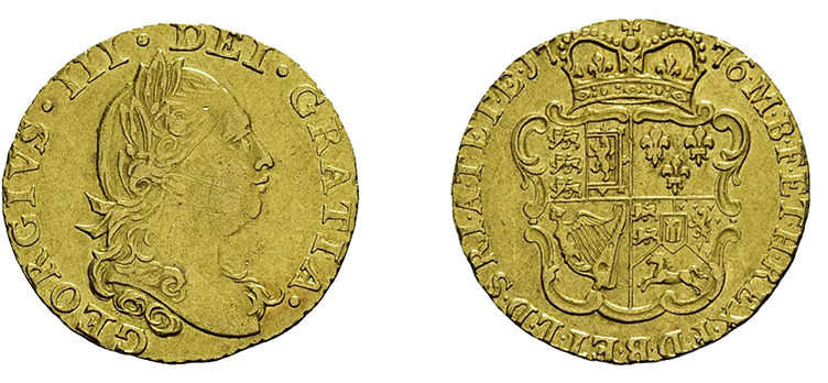 1/2 Guinea (4,12g) 1776, George III., 4th head. Fb. 361a, Spink 3734, kl. Kratze...
