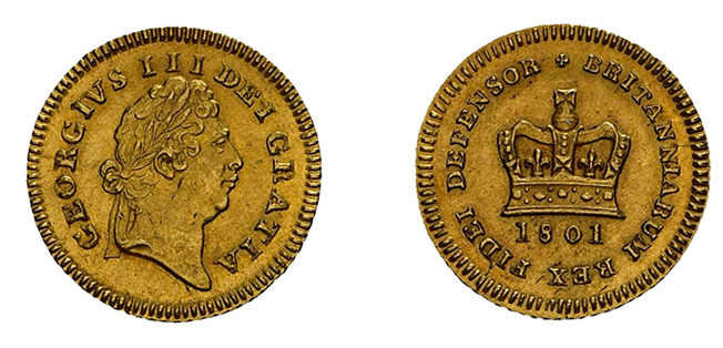 1/3 Guinea 1801, George III., Spink 3739, Fb. 366, vorzüglich.