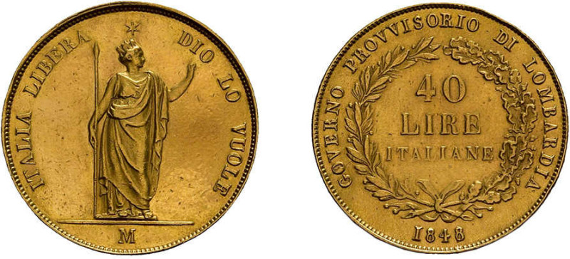 Lombardei, 40 Lire 1848, Mailand. Fb. 474, Hsp., Felder bearbeitet, sehr schön b...