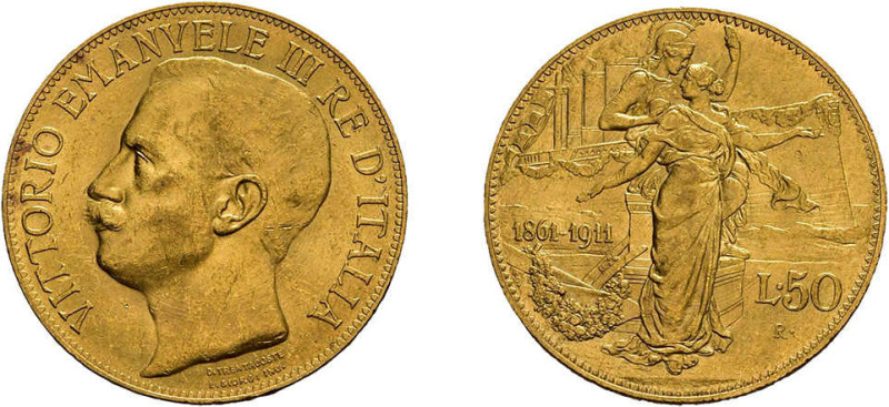 50 Lire Gold 1911, Vittorio Emanuele III., Fb. 25, kl. Kratzer, vorzüglich.