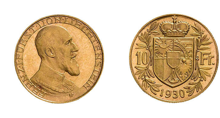 10 Franken 1930, Franz I., Fb. 16, vorzüglich bis Stempelglanz.
