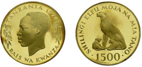 1.500 Shilingi Gold 1974, Cheetah. Fb. 1, rote Flecken, Polierte Platte.