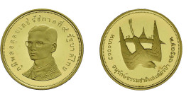 5.000 Baht Gold 1974, white-eyed river martin. Fb. 32, kl. roter Fleck, Polierte Platte.