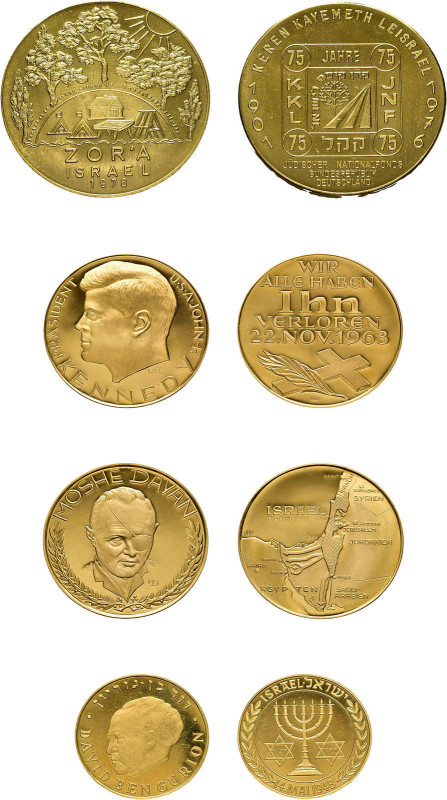 ISRAEL, Lot von drei Goldmedaillen. Enthalten: Eine Goldmedaille auf Moshe Dayan...
