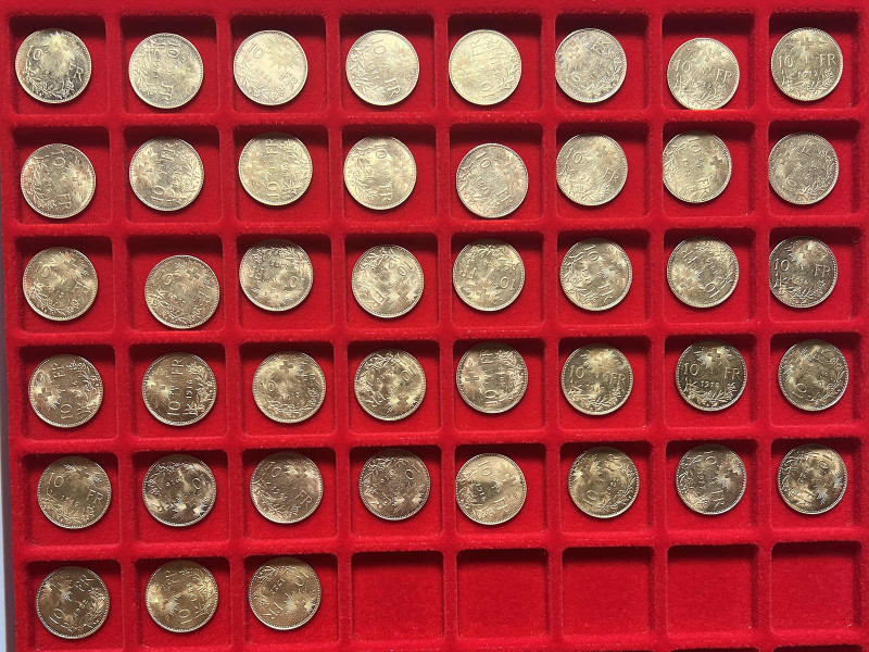 SCHWEIZ, 43 x 10 Franken Vreneli der Jahre 1911 (6x), 1912 (7x), 1913 (6x), 1914...