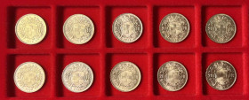 SCHWEIZ, 10 x 20 Franken Gold Vreneli. Dabei die Jahrgänge: 1910, 1913, 1935 (5x), 1947, 1949 (2x). Erhaltung meist um vorzüglich bis Stempelglnaz.