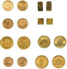 ALLE WELT, Sammlung von 28 Goldmünzen. Dabei u.a.: 1/8 Dukatenklippe Nürnberg (Hsp.), 2 x 5 Kronen Schweden 1901 und 1920, 10 Yuan China 1990, 10 Kron...