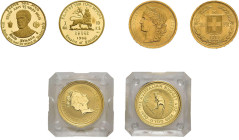 ALLE WELT, Lot von 24 Goldmünzen. Dabei: Australien 1/4 oz 1990, Frankreich 20 Francs 1855A und 1913 und Grossbritannien 1 Sovereign 1976. Weiter Kana...
