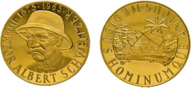 Albert Schweitzer, 1875-1965, Goldmedaille (ca. 50mm, 49,93g), von H. Klarmüller. Av: Büste Albert Schweitzers im dreiviertel Profil nach links, darum...
