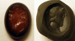 Intaille représentant un profil barbu 
Agate 
Art ancien de style romain 
Hauteur : 16 mm

Expert : Hervé Naudy