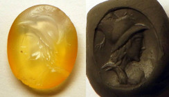 Intaille représentant le Dieu Mercure
Agate 
Art romain 
Eclats
Longeur : 13 mm

Expert : Hervé Naudy