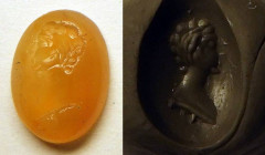 Intaille représenant un buste féminin 
Agate
Art romain
Longeur : 10 mm

Expert : Hervé Naudy