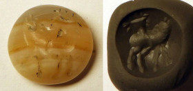 Intaille représentant un animal mythique 
Agate 
Art achéménide 
Diamètre : 2cm

Expert : Hervé Naudy
