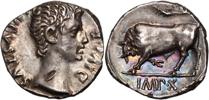 Roman Empire, Octavian Augustus, Denar 15-13 BC, Lugdunum, bull Weight 3,83 g, 1...