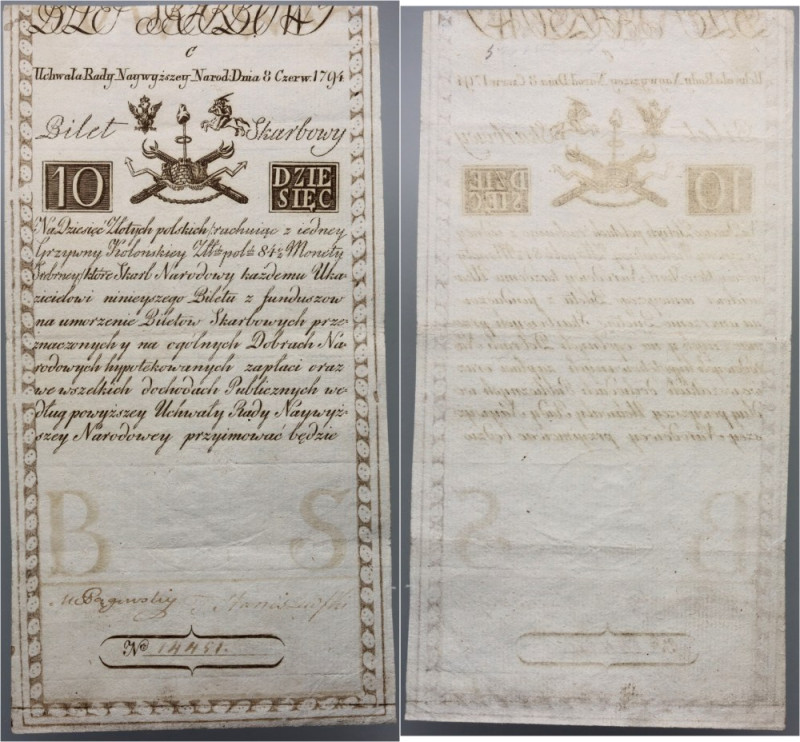 Insurekcja Kościuszkowska, 10 złotych 8.06.1794, seria C Numer 14451. Bardzo ład...