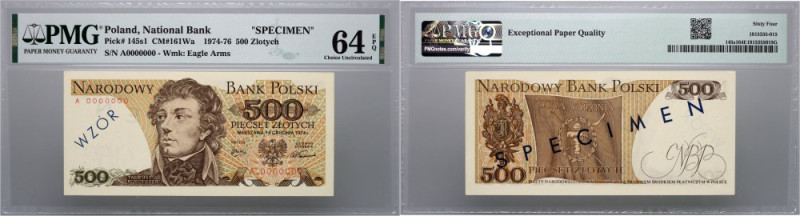 PRL, 500 złotych 16.12.1974, WZÓR, rzadka seria A Numer 0000000. Rzadki wariant ...