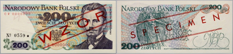 PRL, 200 złotych 1.06.1986, WZÓR, No. 0559, seria CR Numer 0000000. Niewielka, l...