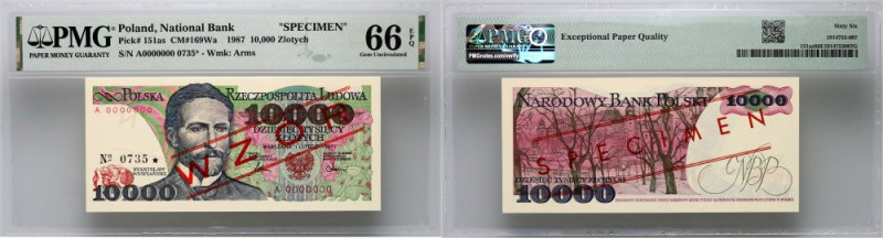 PRL, 10000 złotych 1.02.1987, WZÓR, No. 0735, seria A Numer 0000000.
Reference:...