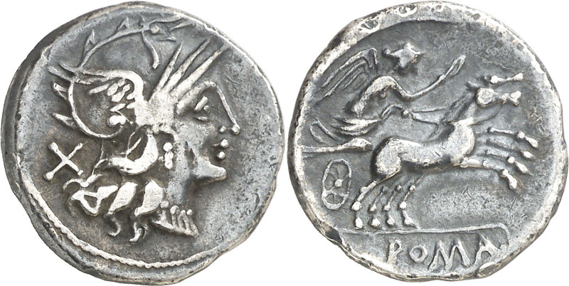 (hacia 157-156 a.C.). Anónima. Denario. (Bab. 6) (Craw. 197/1). 2,88 g. MBC+.