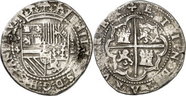 s/d (1577-1588). Felipe II. Lima. . 4 reales. (AC. 501). Sirvió como joya. 13,14 g. (MBC).