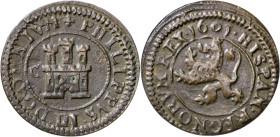 1601. Felipe III. Segovai. C. 2 maravedís. (AC. 182). Ex Áureo 28/04/1999, nº 4375. Escasa. 3,34 g. MBC+.