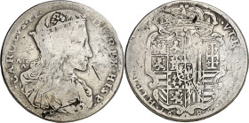 1689. Carlos II. Nápoles. AG/A. 1/2 ducado. (Vti. 187) (MIR. 296). Rayitas. Rara. 11,82 g. BC.