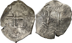 1678. Carlos II. Potosí. E. 8 reales. (AC. 711) (Paoletti 308). Triple fecha, dos parciales. Escasa. 25,15 g. BC/BC+.