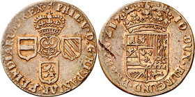 1710. Felipe V. Namur. 1 liard. (Vti. 53) (Vanhoudt 749). Leve grieta. Bonito color. 4,06 g. MBC.