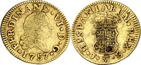 1757. Fernando VI. Madrid. JB. 1/2 escudo. (AC. 561). Soldadura en reverso. 1,71 g. (MBC-).