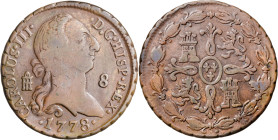 1778. Carlos III. Segovia. 8 maravedís. (AC. 75). 11,94 g. BC+/MBC-.