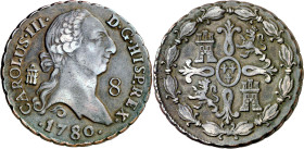 1780. Carlos III. Segovia. 8 maravedís. (AC. 77). 11,30 g. MBC-/MBC.