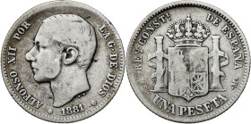 1881*--81. Alfonso XII. MSM. 1 peseta. (AC. 17). Escasa. 4,75 g. BC.