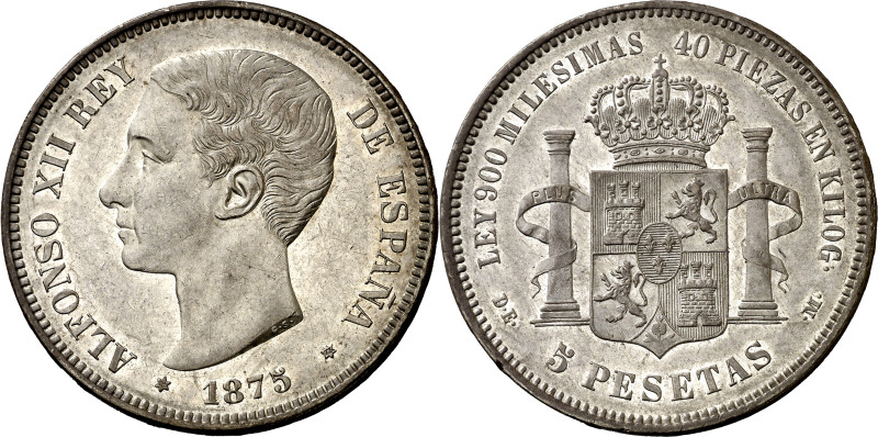 1875*1875. Alfonso XII. DEM. 5 pesetas. (AC. 35). Leves marquitas. Bella. Brillo...