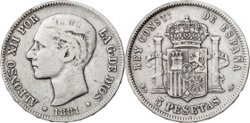 1881*1881. Alfonso XII. MSM. 5 pesetas. (AC. 44). 24,57 g. MBC-.