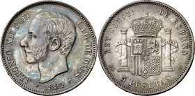 1882*1882. Alfonso XII. MSM. 5 pesetas. (AC. 51). Pátina irregular. 24,91 g. MBC+.