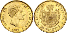 1877*1877. Alfonso XII. DEM. 25 pesetas. (AC. 68). 8,06 g. MBC+.