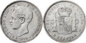 1898*----. Alfonso XIII. SGV. 5 pesetas. (AC. 109). 24,84 g. MBC-/BC+.