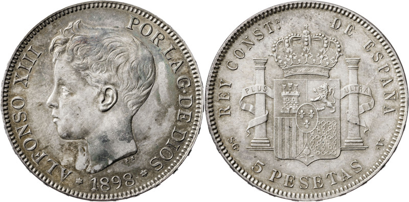 1898*1898. Alfonso XIII. SGV. 5 pesetas. (AC. 109). Pátina irregular. 25,46 g. E...