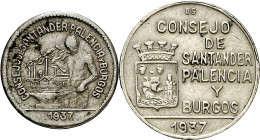 Santander, Palencia y Burgos. 50 céntimos y 1 peseta. (AC. 33 y 35). 2 monedas, serie completa. MBC-/MBC.