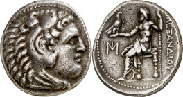 Imperio Macedonio. Alejandro III, Magno (336-323 a.C.). Mileto. Tetradracma. (S. 6722 var) (MJP. 2151). Anv.: Cabeza de Heracles joven con la piel de ...