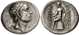 Imperio Seléucida. Antíoco III, el Grande (222-187 a.C.). ¿Damasco?. Tetradracma. (S. 6936 var) (CNG. IX, 447y). Anv.: Su cabeza diademada. Rev.: /. A...