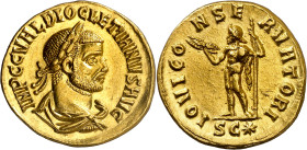 (286-287 d.C.). Diocleciano. Cyzicus. Áureo. (Spink 12540) (Co. falta) (RIC. 297) (Calicó 4488). Anv.: IMP. C. C. VAL. DIOCLETIANVS AVG. Su busto laur...