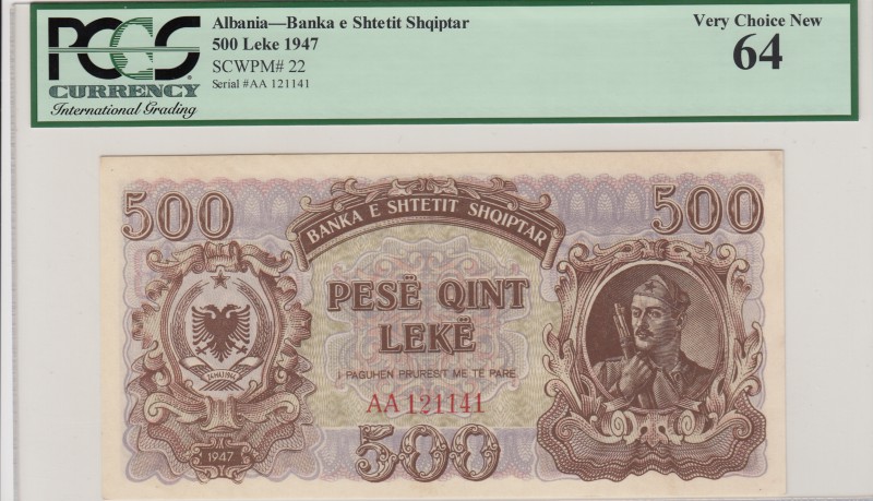 Albania, 500 Leke, 1947, UNC, p22
PCGS 64, serial number: AA 121141
Estimate: ...