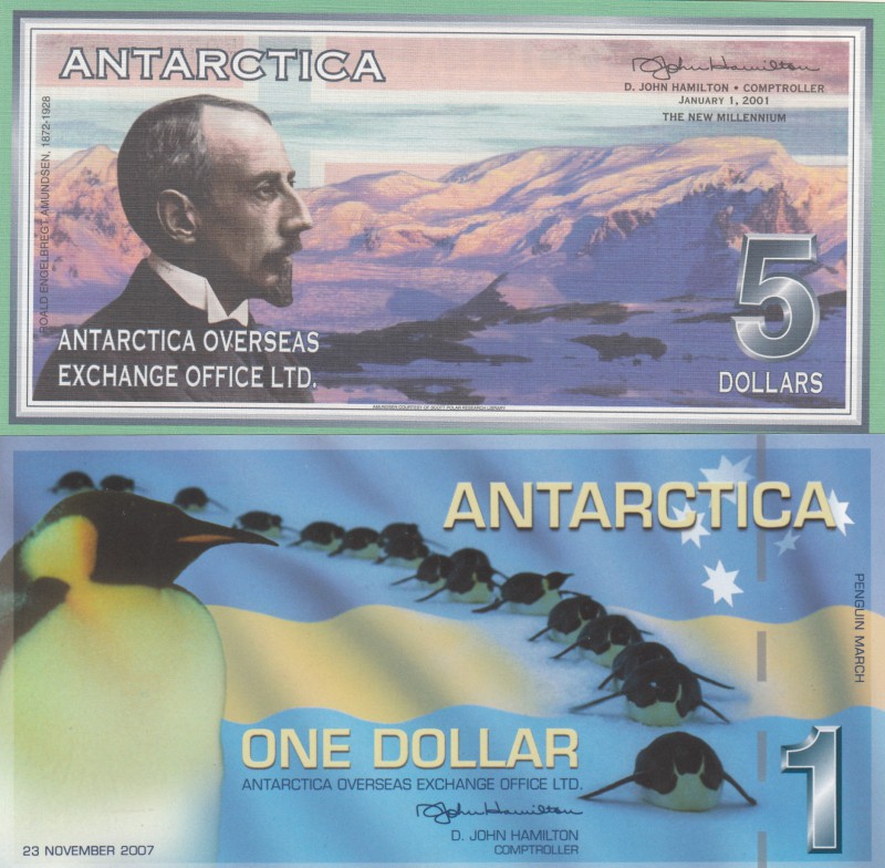 Antarctica, 1 Dollar and 5 Dollars, 2001-2007, UNC, (Total 2 banknotes)
Estimat...