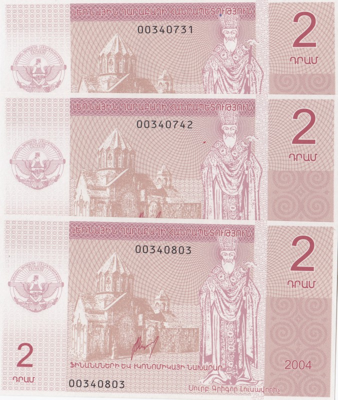 Armenia, Nagorno Karabakh, 2 Dram, 2004, UNC, (Total 3 banknotes)
Estimate: $5-...