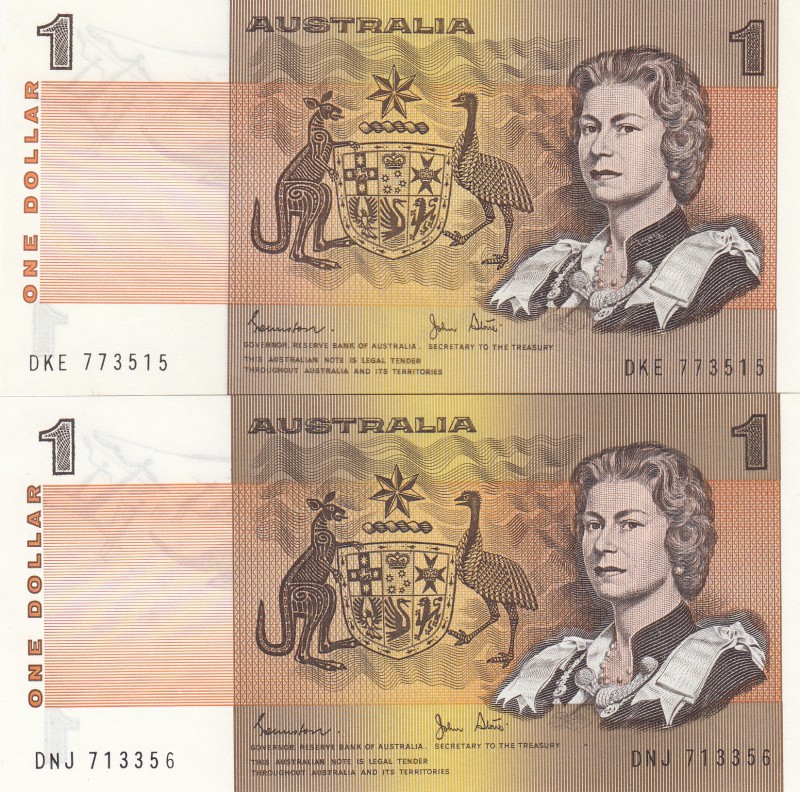 Australia, 1 Dollar, 1983, UNC, p42d, (Total 2 banknotes)
Queen Elizabeth II po...