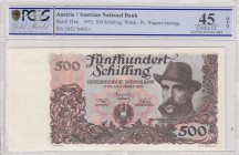 Austria, 500 Shillings, 1953, XF, p134a
PCGS 45 OPQ, serial number: 1052 564011
Estimate: $250-500