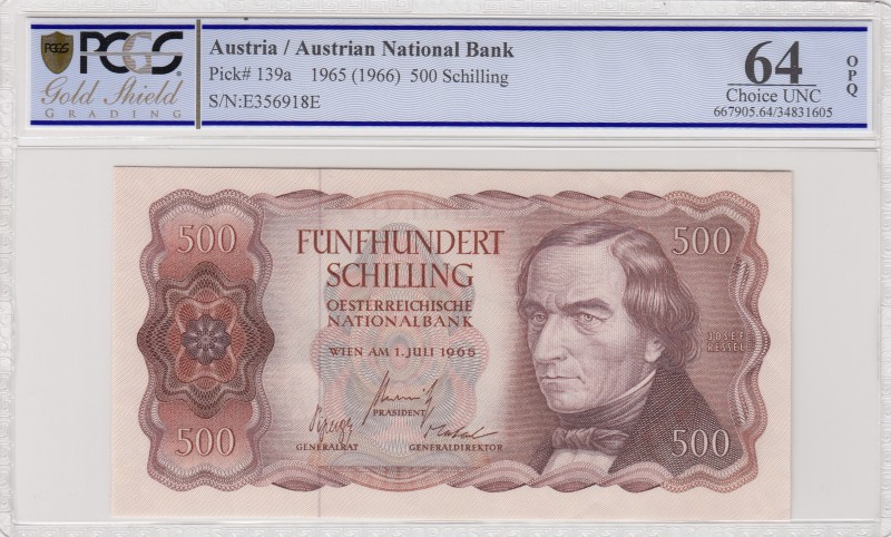 Austria, 500 Shillings, 1966, UNC, p139a
PCGS 64 OPQ, serial number: E356918E
...